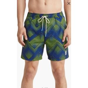 Psycho Bunny XL Blue Green Adrian Chevron Logo Swim Trunks Board Short‎ 6"